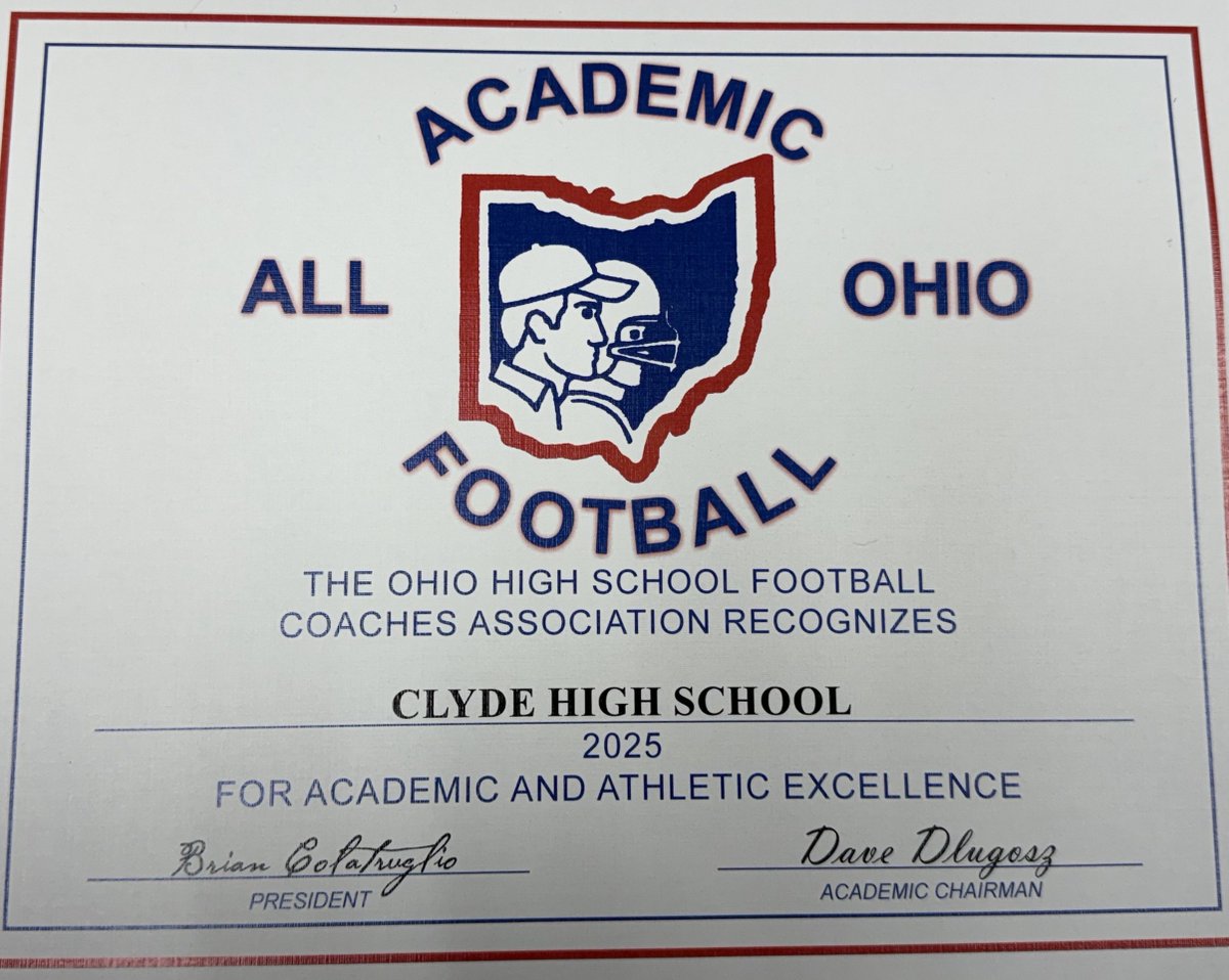 FlierFootball's tweet image. This past fall, the Clyde High School football team ranked in the Top 20 in the State academically, according to the Ohio High School Football Coaches Association.   Good work Fellas!