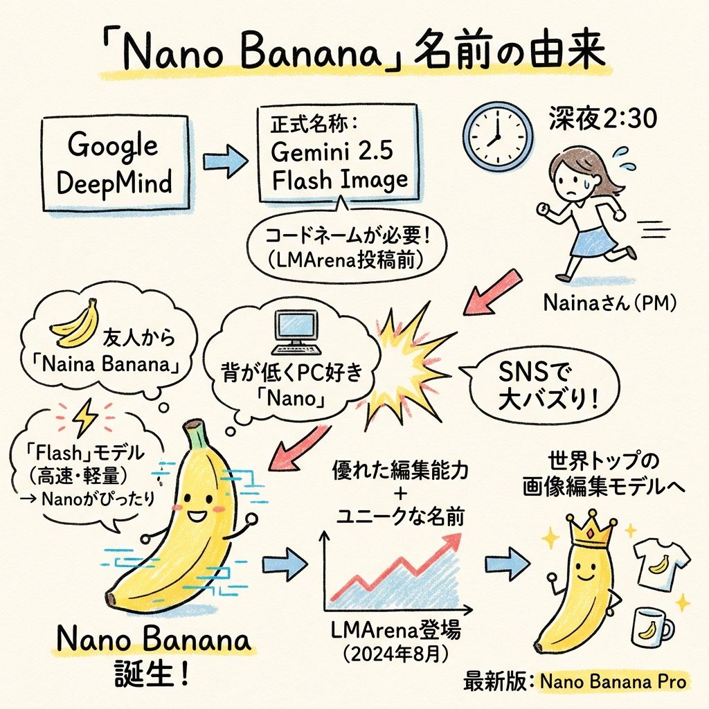 Nano Bananaの名前の由来はプロダクトマネージャーNaina Raisinghaniさん自身のニックネームが元になっているらしい  キャッチーなネーミングだから深い戦略があるのかなと思ったけど、かなり人間味のあるエピソードでおもしろい むしろ計算されたマーケティング戦略じゃ ...