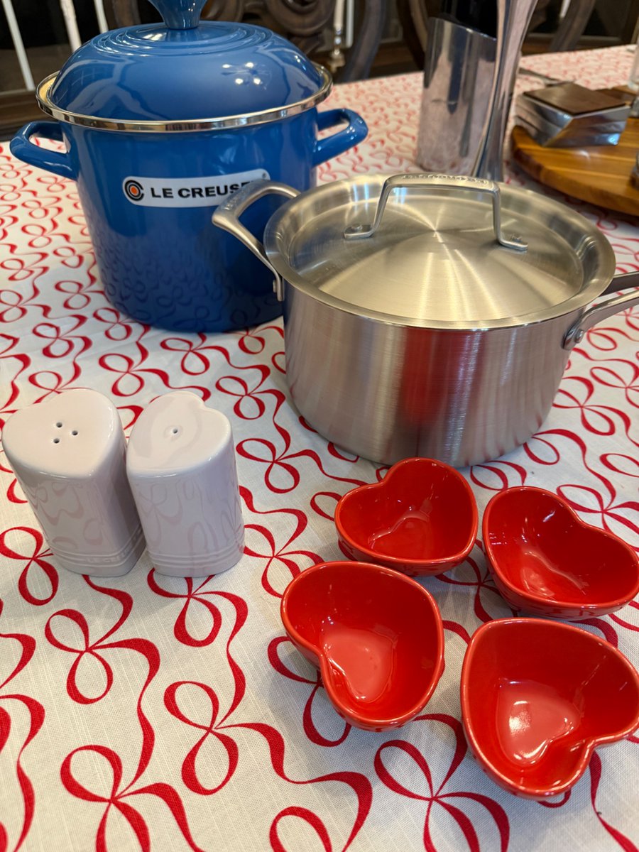 They arrived today!  Also a free set of  heart mini bowls was included. PSA: the color Shallot is being discontinued and is 20% off atm. My original color of Caribbean is long gone so I switched to Marseille for my stockpot.