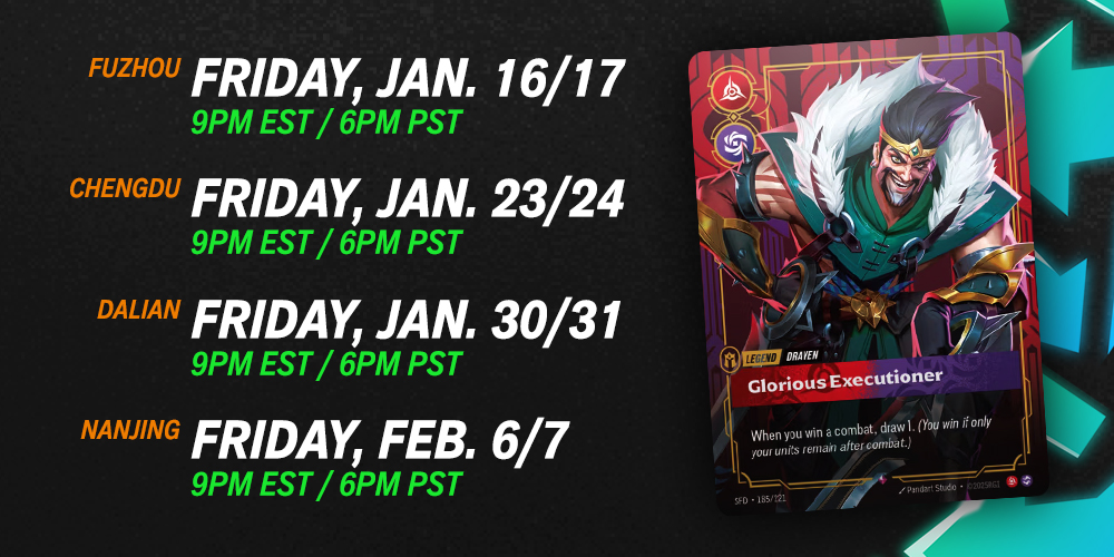 Reminder: Starting tomorrow, we'll be co-streaming the Spiritforged Opens held in China for the next four weeks. Co-streams will occur on both Fridays AND Saturdays.

We'll also be opening up pre-orders for playmats tomorrow around 4pm PT / 7pm ET.

See ya'll in chat!