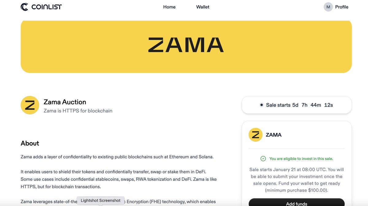🚨 $ZAMA Presale is on @CoinList 🚨 One of the most hyped projects of  Privacy Szn 🔥 Presale registrations are now open (KYC required). ⏳ Claim  date postponed from Jan 20 →
