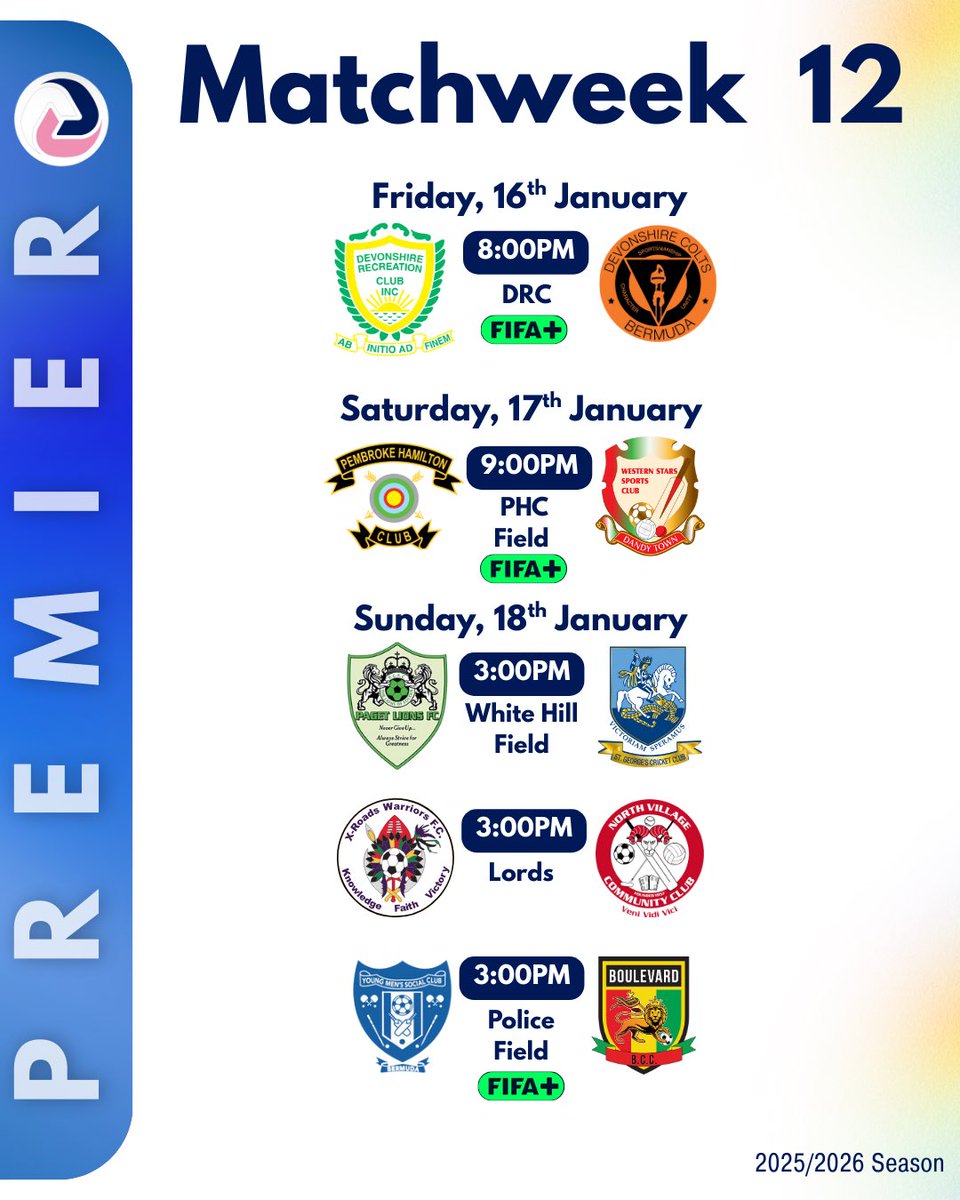 BermudaFA's tweet image. Another weekend of Football ahead!🙌⚽

Premier Division and First Division fixtures light up the weekend with some serious clashes, that can make or break the league for some teams!👀

Who are you backing? 🇧🇲🔥

#bermudafootball #supportlocalfootball