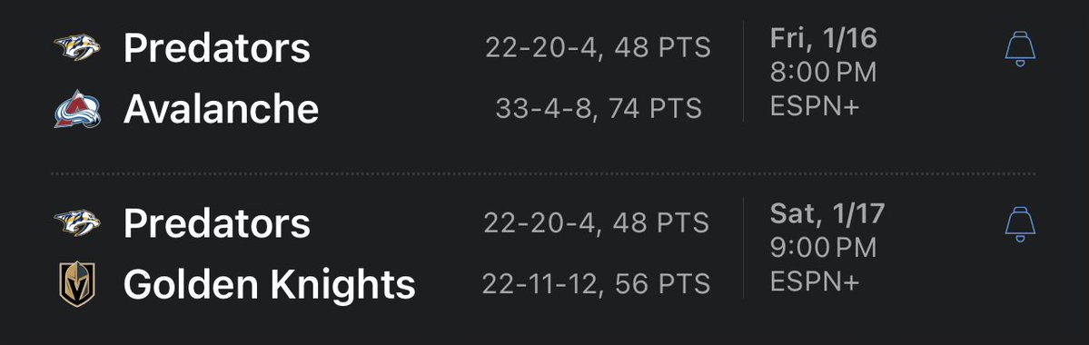 501Broadway's tweet image. Me looking at the #Preds back to back this weekend on the road: