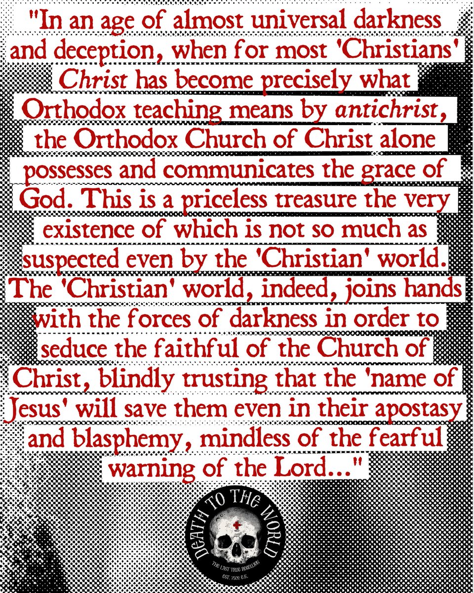 dttwzine's tweet photo. Hieromonk Seraphim Rose
Orthodoxy and the Religion of the Future (p. 186) 

"Many will say to Me in that day, Lord, Lord, have we not prophesied in Thy name? and in Thy name have cast out devils? and in Thy name done many wonderful works? And then will I profess unto them, I never knew you: depart from Me, ye that work iniquity (Matt. 7:22-23)"