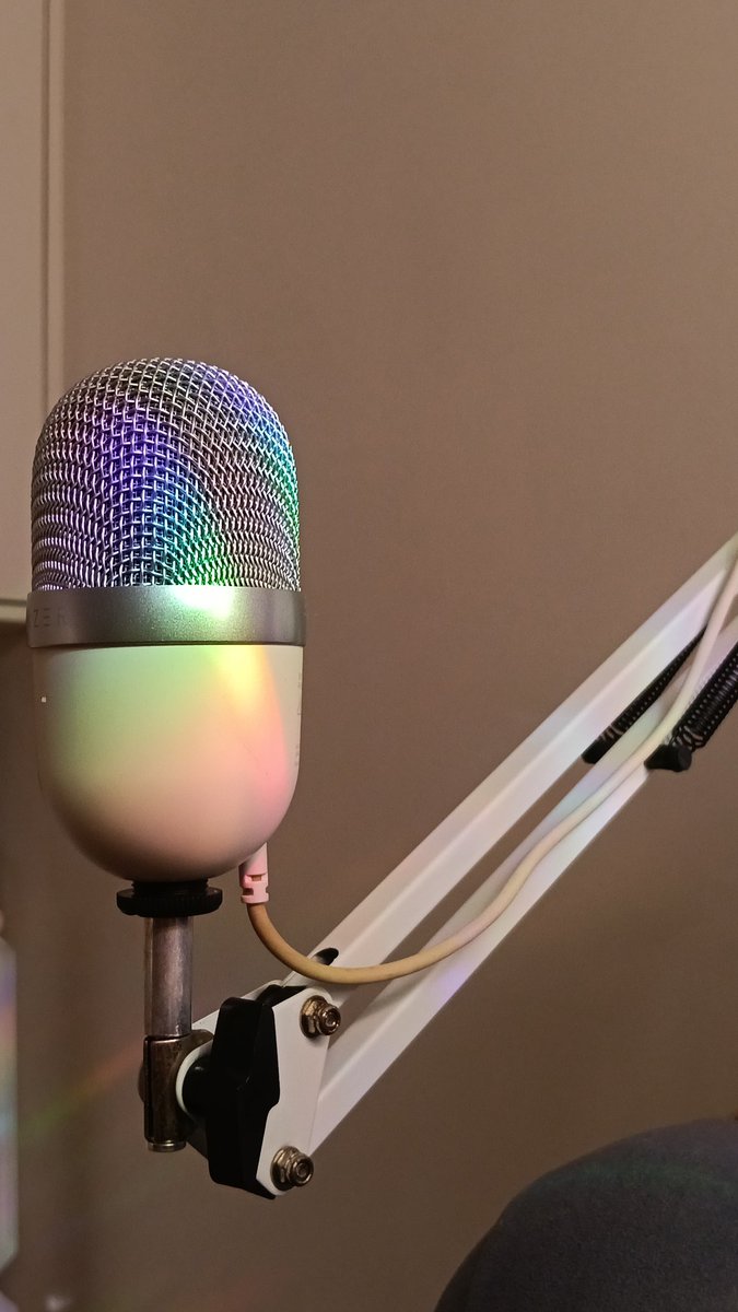 The 🌈 light reflection on my mic.
