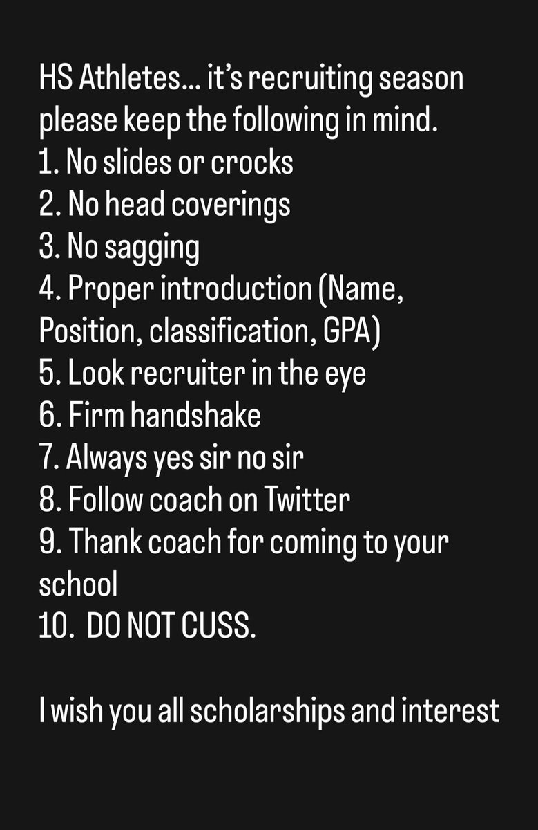 CoachLPaul7's tweet image. 🚨🚨🚨‼️‼️‼️
Recruiting season 101: please see below

I wish every athlete success this recruiting season. Represent your household and your school every time you speak to a college recruiter.