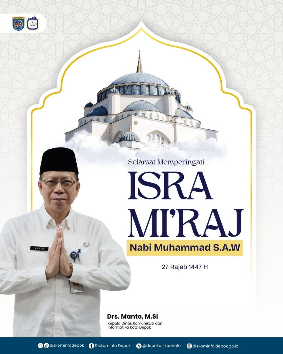 Selamat memperingati Isra Mi’raj Nabi Muhammad SAW, 27 Rajab 1447 H.

Semoga momentum ini membawa keberkahan serta memperkuat nilai keimanan dan akhlak dalam kehidupan sehari-hari. ✨

#DiskominfoDepok #IsraMiraj1447H #BersamaDepokMaju