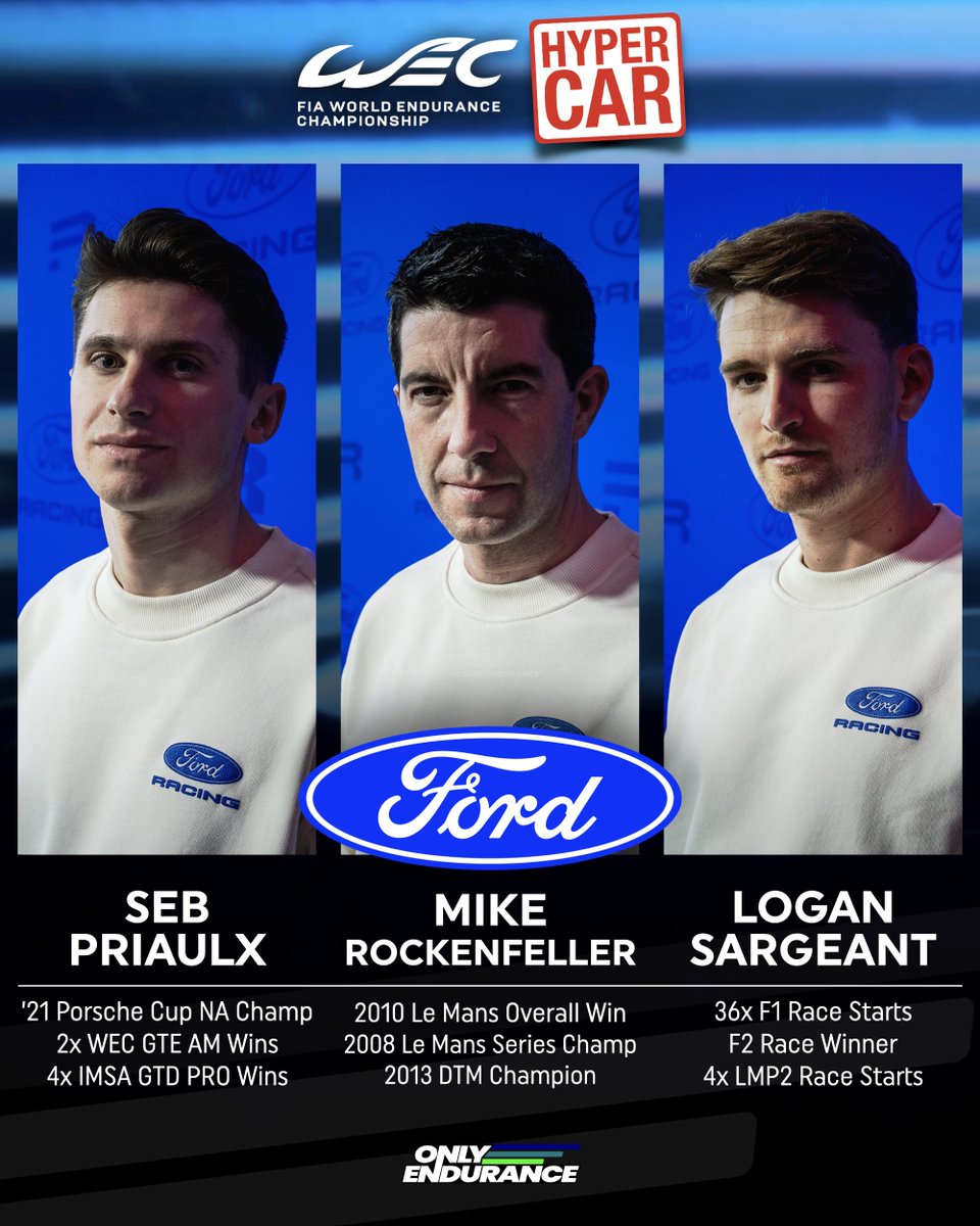 🚨 BREAKING: FORD CONFIRM ENGINE AND FIRST DRIVERS FOR 2027 LMDH 🗞️

Ford’s 2027 WEC Hypercar challenger will be powered by a 5.4L NA V8, with the first three drivers confirmed…

…what do you think, good picks!? 💬💬💬

<a href="/FordRacing/">Ford Racing</a> | #WEC