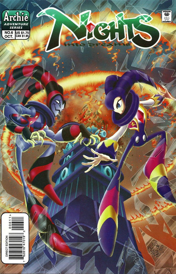 Sonic_Hedgeblog's tweet image. NiGHTS Vs. Reala! The cover for Archie's 'NiGHTS Into Dreams' mini-series #6, July 1998.