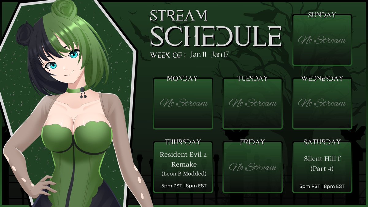 It's been a hectic couple of months balancing two jobs but I'm excited to finally be making my return to streaming and working to get a proper schedule each week! Starting tonight with going over the RE9 showcase and then some fun RE2 modded shenanigans with Leon! 🎉💚