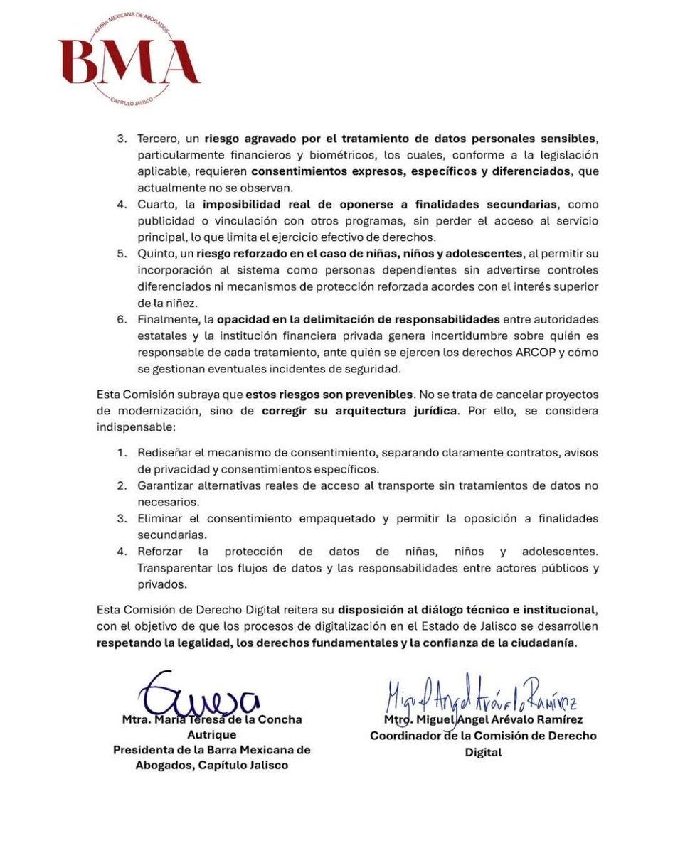 ¡ALERTA...!
La Comisión de Derecho Digital de la Barra Mexicana de Abogados <a href="/BMA_Abogados/">Barra Mexicana, Colegio de Abogados A.C.</a>, Capítulo Jalisco, advierte de la trampa que existe al entregar los datos personales para adquirir la Tarjeta Única "naranja" que condiciona el gobierno de #Lemus para acceder al descuento