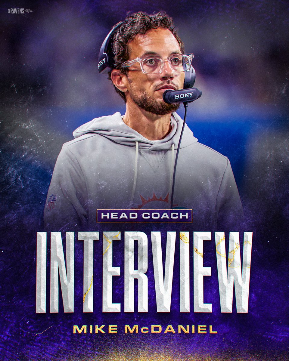 Ravens's tweet image. We have completed an interview with Mike McDaniel for our head coach position.
