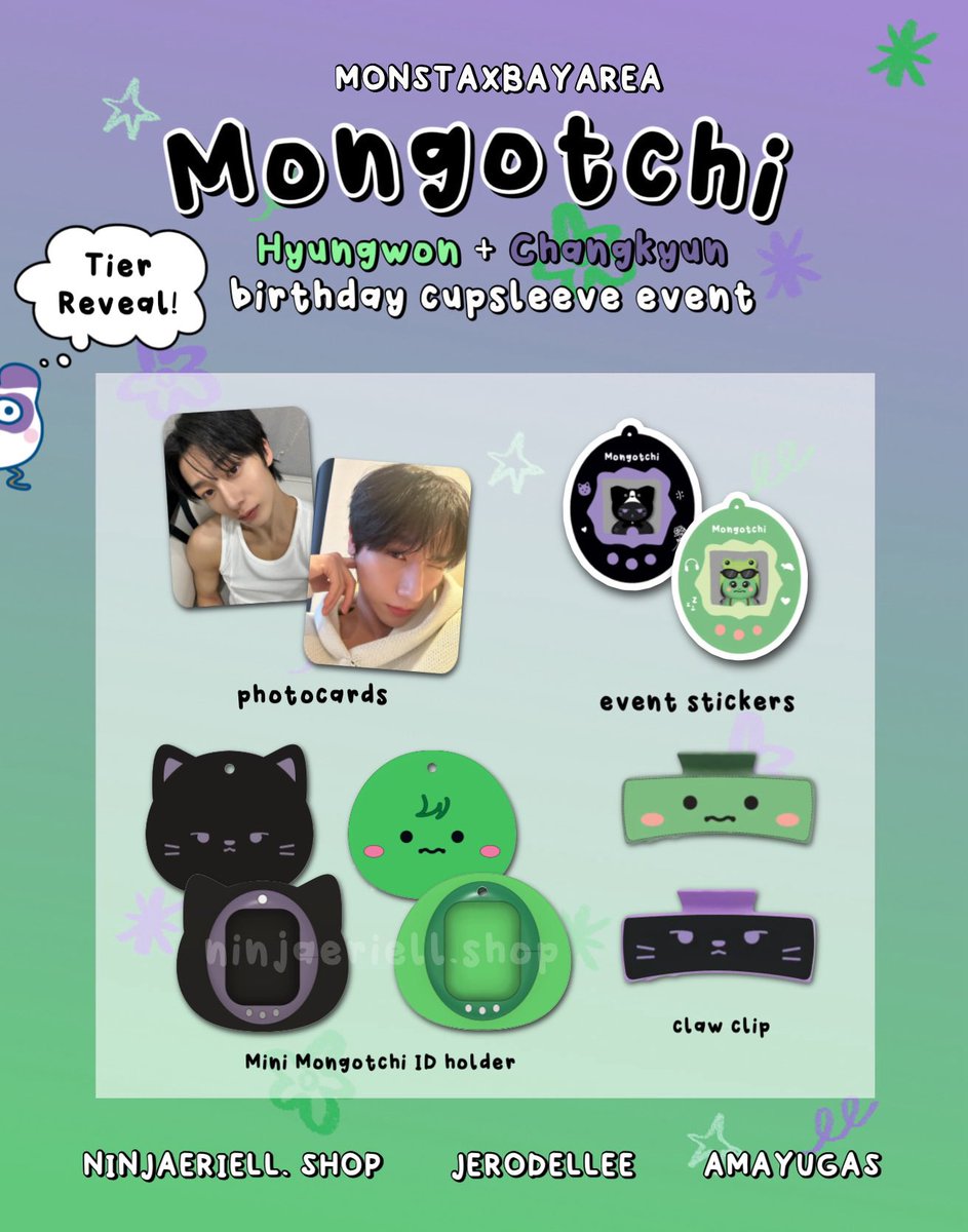 Mongotchi 💜💚👾
Hyungwon + Changkyun Birthday Cupsleeve Event  

💚 Item tier reveal!

Link to pre-order: forms.gle/KUUVfdKscSKeHc…

Form closes 01.23.2026

#몬스타엑스 #MONSTAX #MONSTA_X #bayareacupsleeveevent #monbebe #monstaxcupsleeveevent #bayareakpop #changkyun #hyungwon
