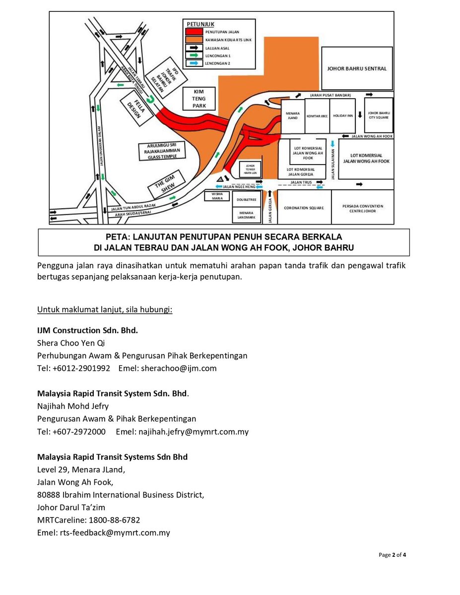 RTSLink's tweet photo. ⚠️ CONTINUATION OF INTERMITTENT FULL ROAD CLOSURE AT JALAN TEBRAU AND JALAN WONG AH FOOK, JOHOR BAHRU

Date: 20 January 2026 - 19 April 2026
Time: 10.00 PM - 5.30 AM
Duration: Three (3) months
Read more: https://t.co/Lotz8fZO4R

#jbtu https://t.co/xcRXB3SNma