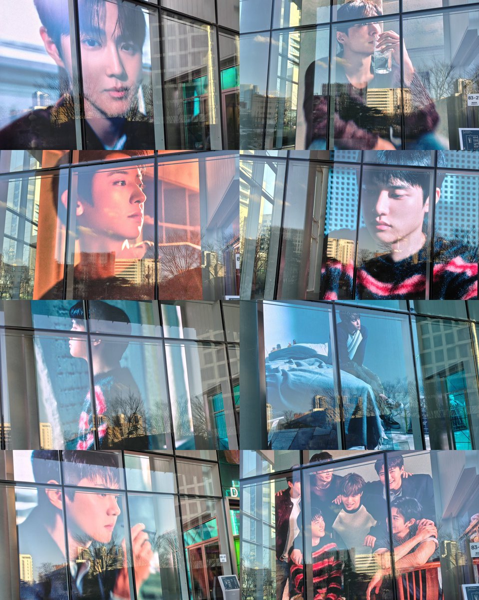 The EXO members’ photos shown on the huge display at the SM building! 📸✨