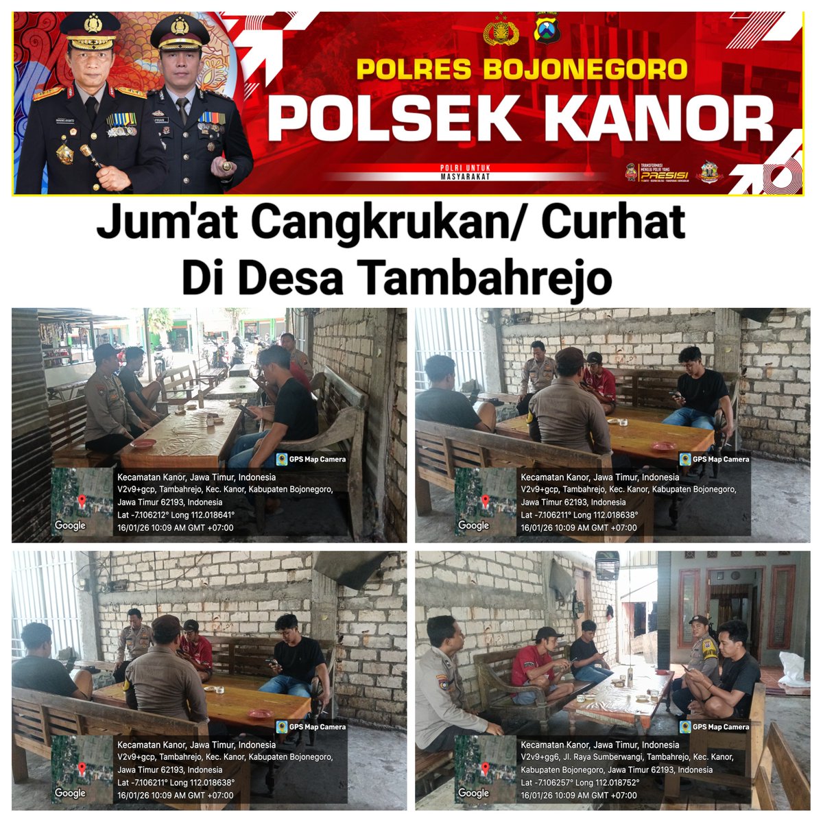 Ps. Kanit Binmas Bersama Bhabinkamtibmas  melaksanakan Jumat Curhat / cangkrukan dengan warga di desa Tambahrejo.

@divisihumaspolri
@humaspoldajatim
@ssdmpolri
@binmaspoldajatim

#PolriUntukMasyarakat
#PolriHadirBerbuatBermanfaat
#PresisiUntukIndonesia
#HumanisTegakanHukum