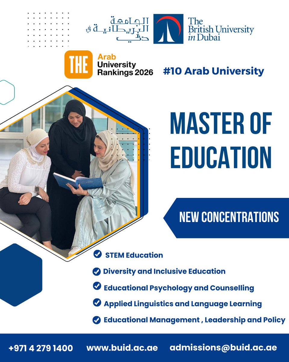 Advance your educational impact with the Master of Education at The British University in Dubai — empowering educators with research-based practice and leadership skills.

#BUiD #MastersInEducation #EduLeaders #DubaiEducation #EducationLeadership #BUiD #ProfessionalGrowth