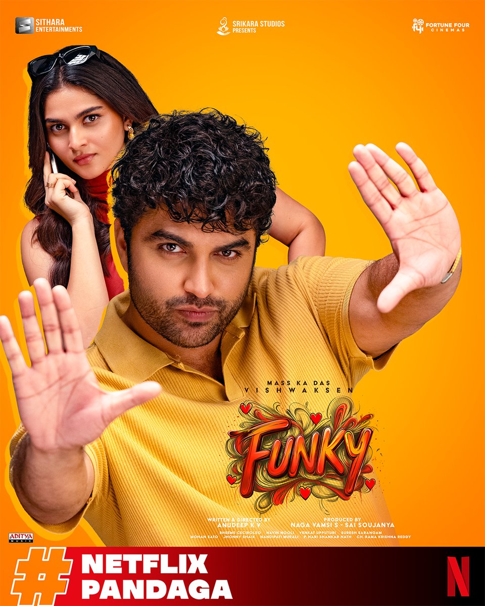 Netflix_INSouth's tweet photo. A filmmaker’s dream crashes and that turns his life into his biggest hit 🎬🤩
Funky, is coming to Netflix after its theatrical release in Telugu, Tamil, Hindi, Malayalam and Kannada

#NetflixPandaga https://t.co/10XDT343ur