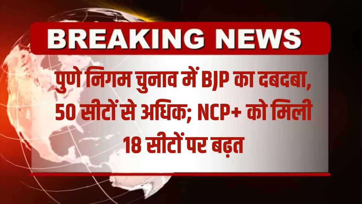 abstarnews_'s tweet photo. पुणे निगम चुनाव में BJP का दबदबा, 50 सीटों से अधिक; NCP+ को मिली 18 सीटों पर बढ़त
#BMCResults #BMCResults2026 #MumbaiElections #Pune #BJP #BMCElectionsResult #MunicipalElections #MaharashtraCivicPolls2026 #BMCExitPoll #BREAKING #ABStarNews https://t.co/7FtkDPQd4S