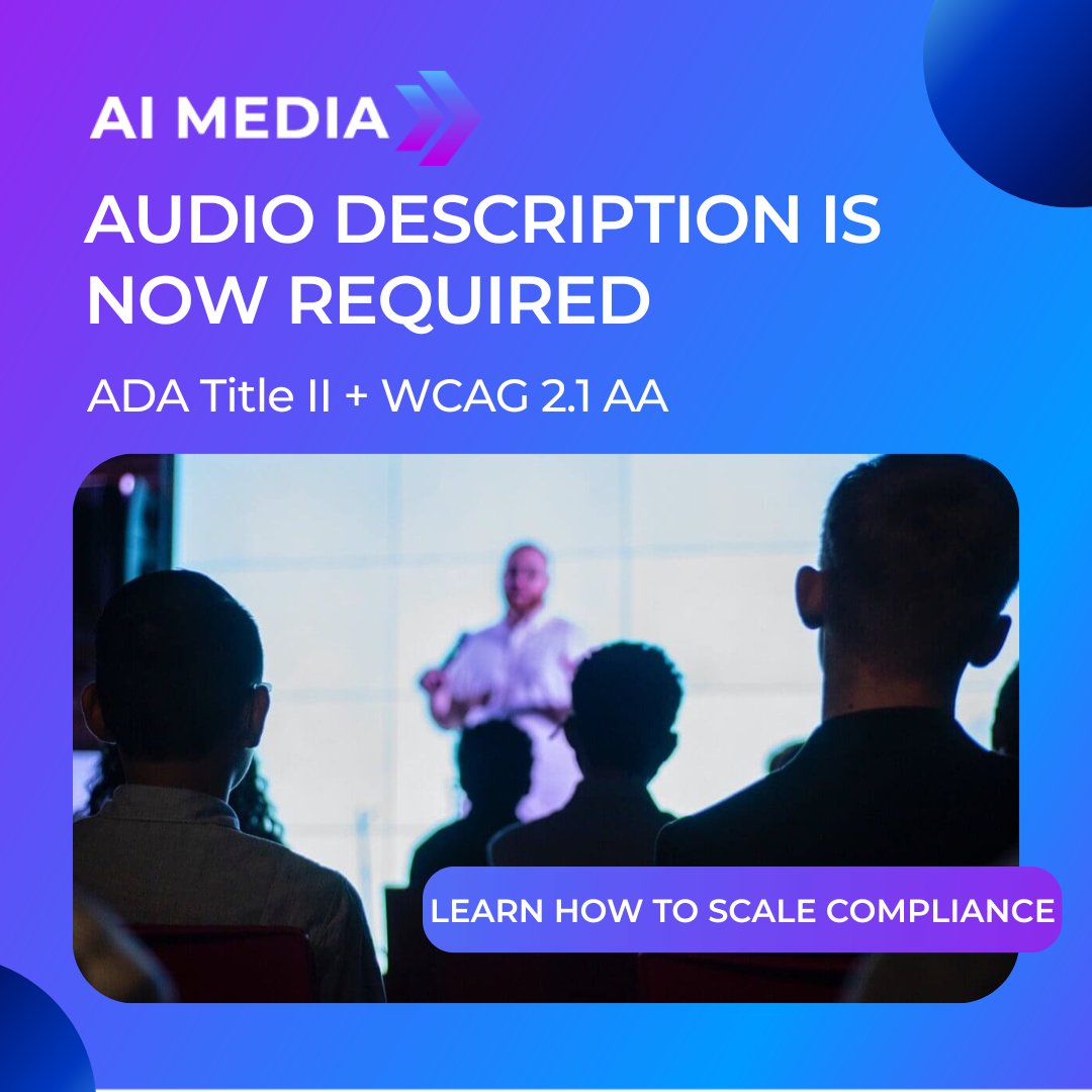 accessinclusion's tweet image. Audio Description is now required under ADA Title II - not optional.
Many agencies aren’t ready, and manual workflows don’t scale

See how AI makes compliance achievable 👉 hubs.ly/Q03_41J_0

🎥 Webinar: hubs.ly/Q03_41XQ0

#ADATitleII #AudioDescription #Accessibility