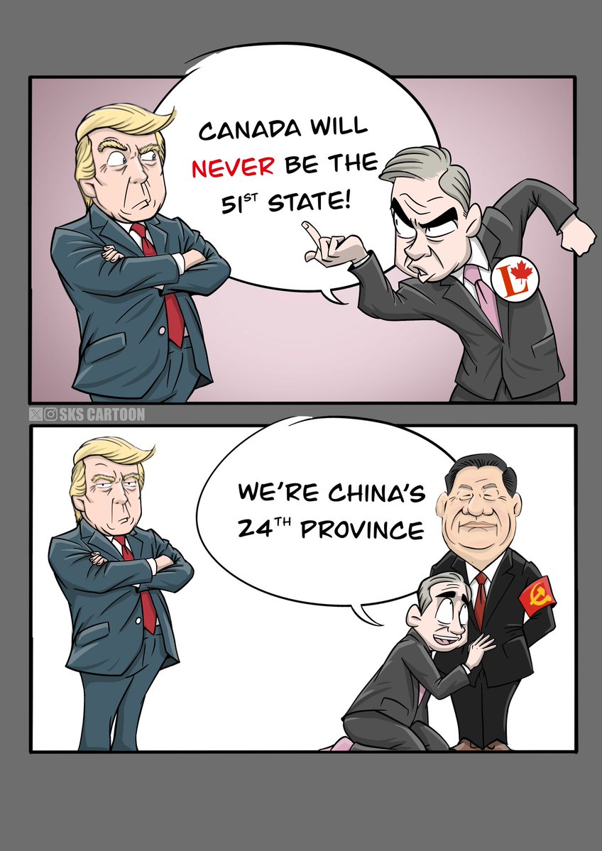 skscartoon's tweet image. Canada will never be America's 51st state, because they're already China's 24th Province.