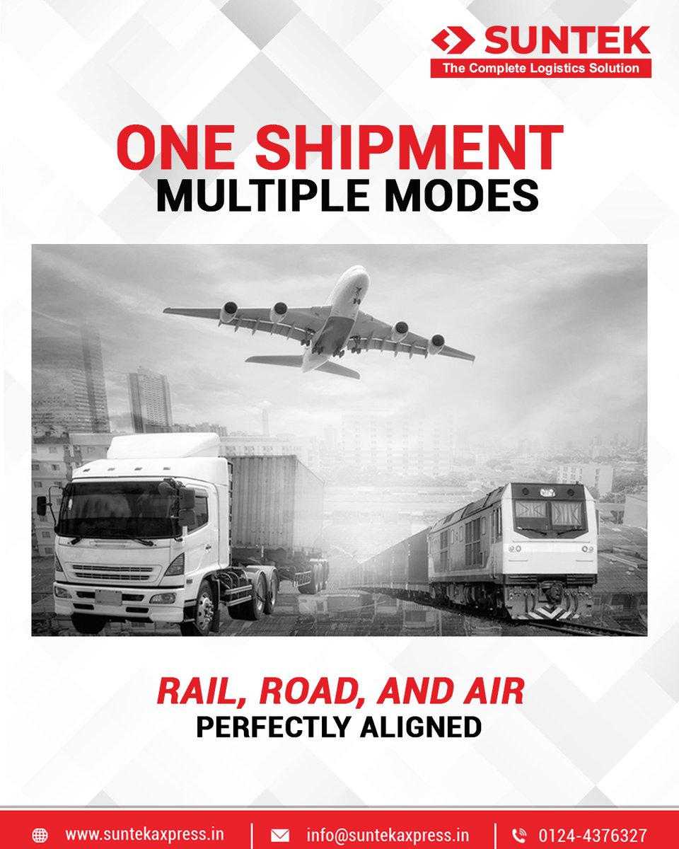 Our multimodal shipping solutions combine rail, road, and air to create flexible, cost-efficient routes tailored to your business needs. #SuntekAxpress #MultimodalLogistics #RailRoadAir #IntegratedTransport #SmartShipping