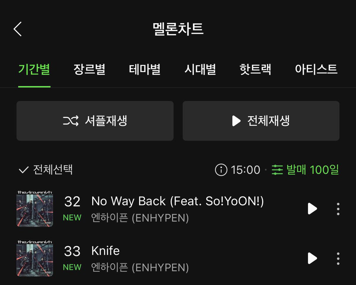 rikittalgi's tweet image. 'No Way Back' debuted higher than 'Knife' on Melon Hot100 30 days and 100 days chart 🥹..