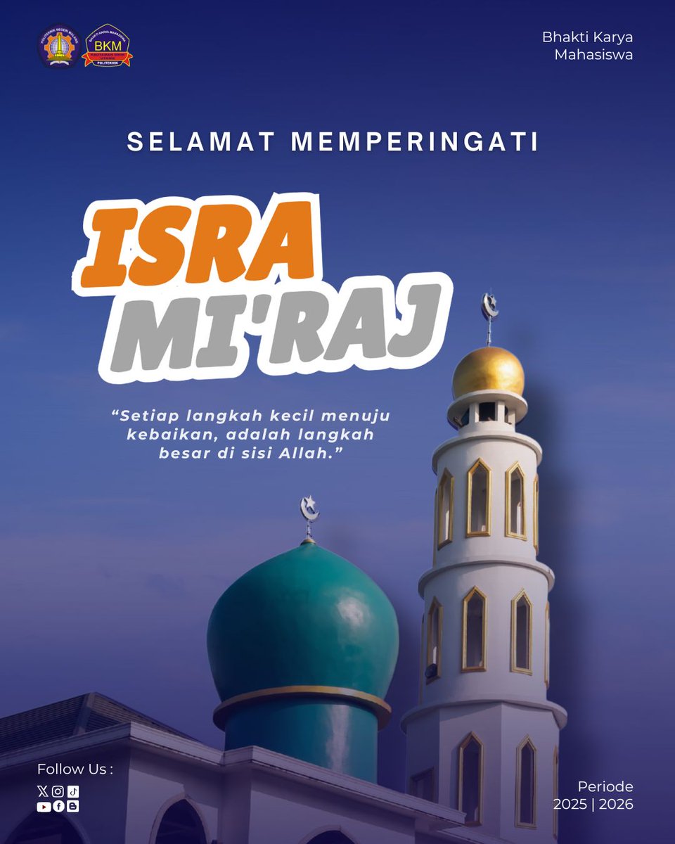 [ISRA’ MI’RAJ 2026]

Isra’ Mi’raj mengingatkan kita bahwa hubungan antara manusia dan Allah SWT dibangun melalui keimanan, kesabaran, serta kekuatan doa. 

Selamat memperingati Isra’ Mi’raj 1447 H.

Cek info selengkapnya di link bawah ini:👇🏻
instagram.com/p/DTjjgJTktQ0/…