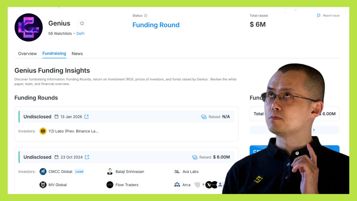 gm_upside's tweet photo. Đừng bỏ lỡ kèo airdrop đã được xác nhận này: CZ làm Advisor! ⚡️

🔍 Genius là gì?
Genius (@GeniusTerminal) là một on-chain trading terminal theo hướng privacy-focused (ưu tiên quyền riêng tư), non-custodial (không lưu ký tài sản). Hiểu đơn giản, đây là một dashboard giao dịch hợp nhất, cho phép trade cross-chain trên nhiều mạng khác nhau và hơn 300+ DEXs.

- Dự án đã raise $6M trước đó
- YZi Labs đầu tư ở mức “multi-8-figure”
- CZ chính thức tham gia với vai trò Advisor

✨ Cách tham gia & farm points
1️⃣ Truy cập: https://t.co/daTD5zzxs9
2️⃣ Đăng nhập bằng ví EVM
3️⃣ Tạo username

Sau đó nạp tiền vào tài khoản Genius bằng cách bấm “Deposit” ở góc phải trên cùng.

Anh em có thể nạp từ các EVM chains như: Avalanche, Base, Polygon, Optimism, Arbitrum, BNB Chain, Ethereum Mainnet. Ngoài ra còn hỗ trợ Solana và Sui. Token nạp: ETH, USDC hoặc SOL.

✨ Kiếm points bằng cách nào?
Sau khi nạp tiền, points sẽ đến từ:
- Swap token
- Trade Perps
- Các hoạt động on-chain khác
⚙️ Perps được build trên Aster + Hyperliquid → hạ tầng quá quen mặt với dân trade.

🎁 Airdrop + Daily Spin
- Mở tab Airdrop phía trên.
- Tại đây sẽ có danh sách nhiệm vụ (tasks) để lên level. Cứ hoàn thành dần để farm points.
- Tham gia các competition
👉 Points càng nhiều = allocation airdrop càng lớn.

Lên Level 2 sẽ mở khóa tính năng Daily Spin:
- Chỉ cần ít nhất 1 swap/ngày là có 1 lượt quay
- Có thể trúng thưởng tiền mặt, meme token, v.v.
- Thưởng được trả hàng tuần

Kèo này cần phải trade tiền thật nên anh em cần tính toán, cân nhắc rủi ro trước khi tham gia nhé!