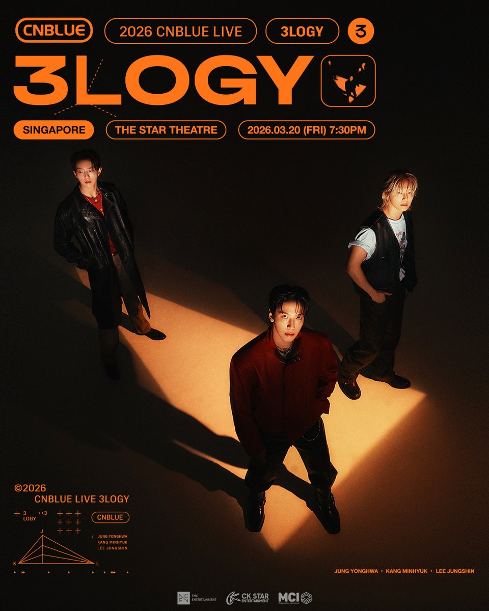 koreamonthly's tweet photo. [UPCOMING] CNBLUE Live World Tour '3LOGY' in Singapore'

📅 20 Mar 2026 (Fri), 7:30pm
📍 The Star Theatre
🎟️ 23 Jan 2026 (Fri), 2pm SGT Onwards

For more details: https://t.co/PIBJDNLatW

#CNBLUE #씨엔블루 #BOICE #3LOGY #3LOGYinSINGAPORE #CNBLUEinSG https://t.co/wSwXeBC8aD