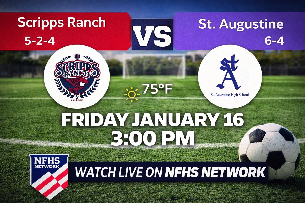 SoCalSportsProd's tweet image. 2026 @cifsds Soccer Fri Jan 16th at 3PM: @srhsfalconpride vs @saints_info 

Watch the Live Broadcast only @NFHSNetwork with Mr. Andy Pruter on the Call!! @CoastalPrepRep @MaxPreps @SBLiveCA 

Watch here: nfhsnetwork.com/events/socal-s…