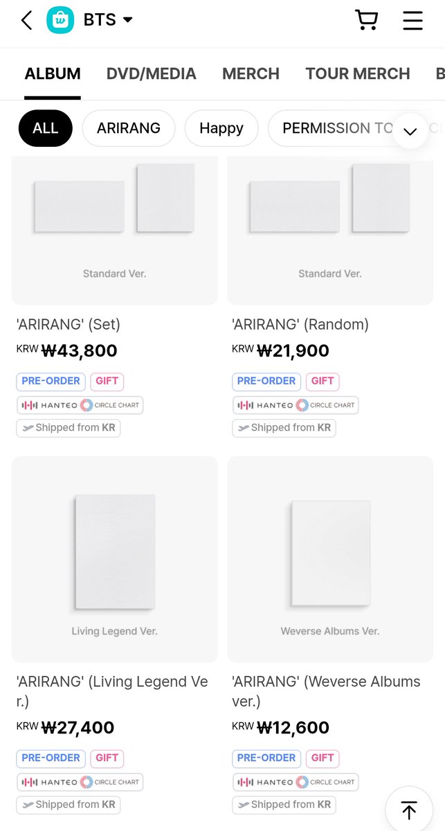 rockstarstae's tweet image. Harga album 'ARIRANG'

ARIRANG (Living Legend Ver.) = 314K
ARIRANG (Weverse Albums ver.) = 144K
ARIRANG (Random) = 251K
ARIRANG (Set) = 502K
ARIRANG (Deluxe Vinyl - Set) = 1,3 jt
ARIRANG (Deluxe Vinyl - Random) = 664K
ARIRANG (Standart Vinyl - Random) = 457K
—cont.