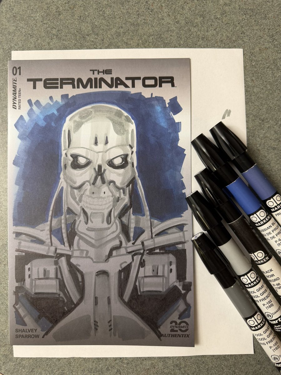 TimShinn73's tweet photo. Finished Terminator sketch cover.
Up for grabs. Message to claim.
Marker rendering using primarily Chartpak AD Markers.
Be sure to check out the @Chartpak_Inc for great art supplies. Be sure to use my promo code TIM at checkout.
#markerrendering #sketchcover #terminator https://t.co/i3OiPr0EkU