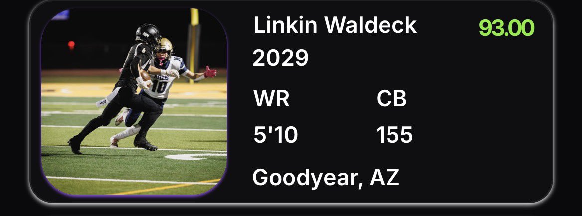 LinkinWaldeck's tweet photo. Appreciate the write up and evaluation. Grateful for the feedback. 93/100 rating. 
#ClassOf2029 #FootballRecruiting #StudentAthlete #ArizonaFootball

@AZPreps365 @AZSPORTSNETWORK @AZHSFB @PrepRedzoneAZ @Verrado_Vipers @One11Recruiting @Davis44Shoot @therealbeadle https://t.co/bGJQSz5ErK