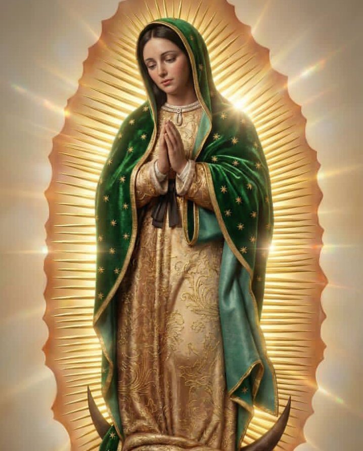 ✝️ Dios te salve, María, 
llena eres de gracia;
el Señor es contigo.
Bendita Tú eres 
entre todas las mujeres,
y bendito es el fruto de tu vientre, Jesús. 

Santa María, Madre de Dios,
ruega por nosotros, pecadores,
ahora y en la hora de nuestra muerte. Amén 🙏