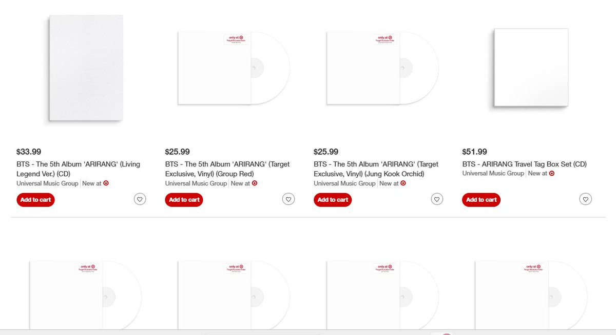 [INFO] All versions of #BTS_ARIRANG Album versions,  Vinyls versions and Target Exclusive are now available for PRE-ORDER on Target! 🇺🇸

target.com/c/bts/-/N-qk4xu
ARIRANG PREORDER OUT NOW
PREORDER ARIRANG NOW