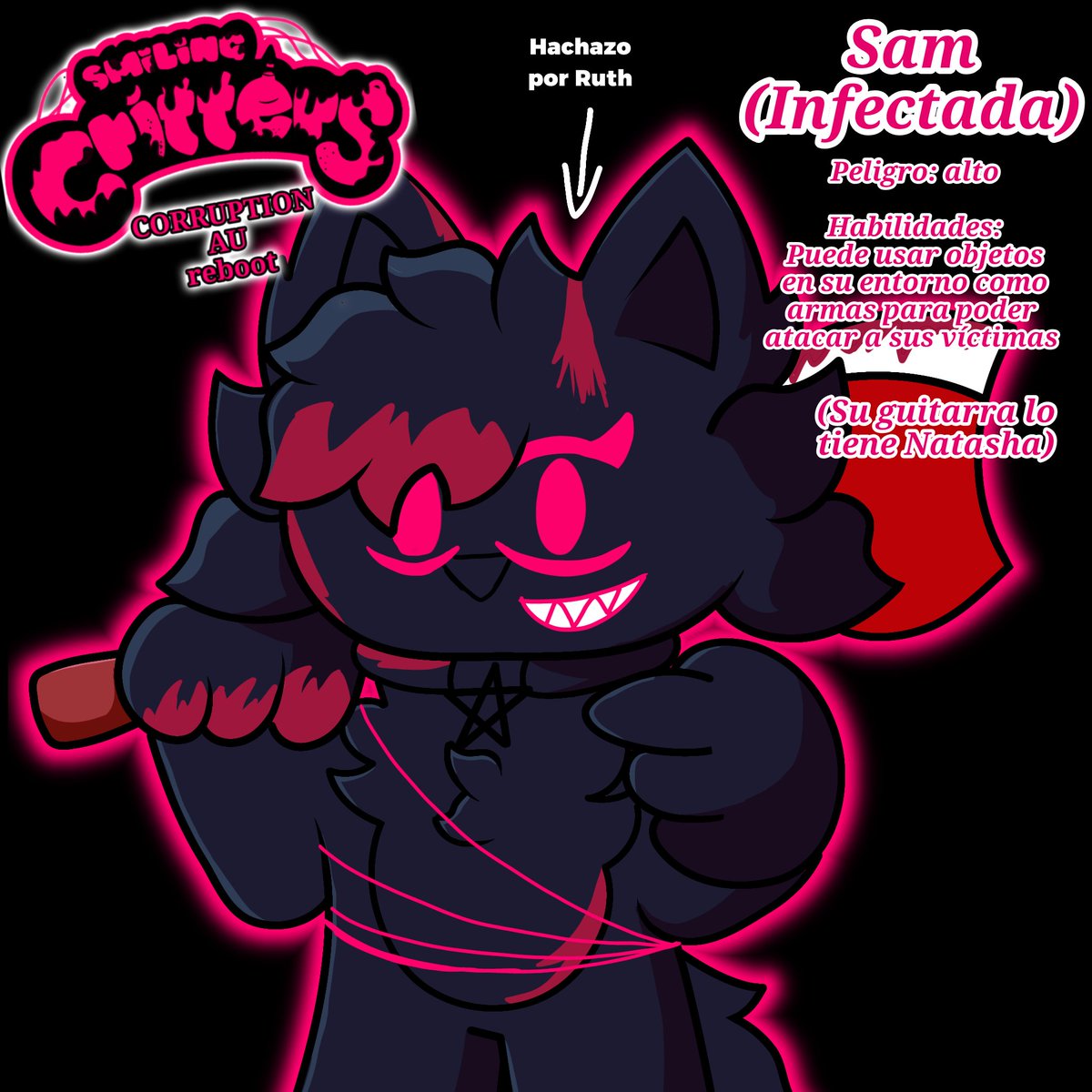 EVOLUCIÓN y rediseño de evil Sam (<a href="/SatoruArt001/">🎄💙Satoru🌙🎄</a>)infectada también con una marca del hachazo que le dio Ruth(<a href="/WolyPizza/">🍕˖ ࣪ 𝒲𝑜𝓁𝓈 𝒲𝑜𝑜𝒹𝓅𝑒𝒸𝓀𝑒𝓇 𓏲ּ𝄢! ᰔ ִ ׄ🌹</a>) para que pueda escapar
#SmilingCrittersOC #SmilingCrittersAU #fnfcorruption