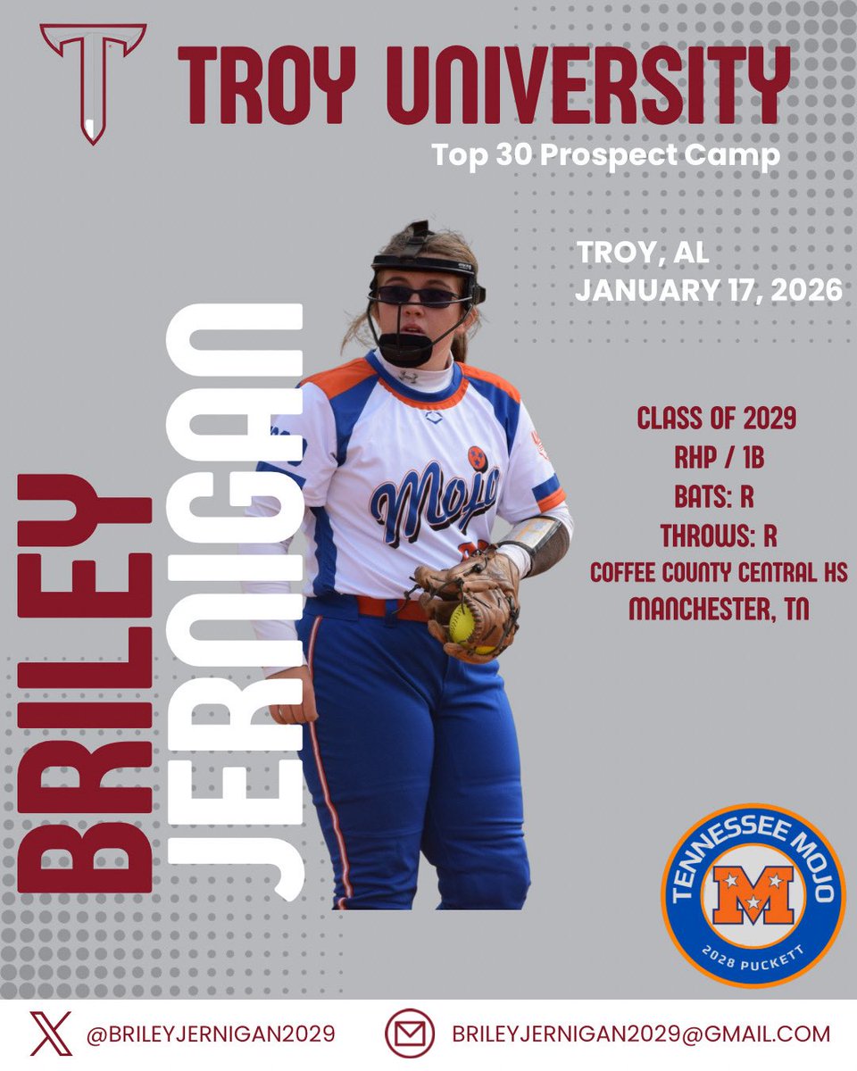 Super excited to be attending Troy Softball Elite Camp! Looking forward to showcasing what I’ve been working on this offseason.
 <a href="/TroyTrojansSB/">Troy Softball</a> <a href="/ElizabethH_99_/">Elizabeth Hightower</a> <a href="/MackPuck01/">Mackenzie Puckett</a> <a href="/e_newellcoach/">Eric Newell</a> <a href="/NateTompkins/">Coach Nate</a> <a href="/tnmojopuckett/">Tn Mojo 2010 Puckett</a> <a href="/TnMojoFastpitch/">Tennessee Mojo fastpitch</a>
