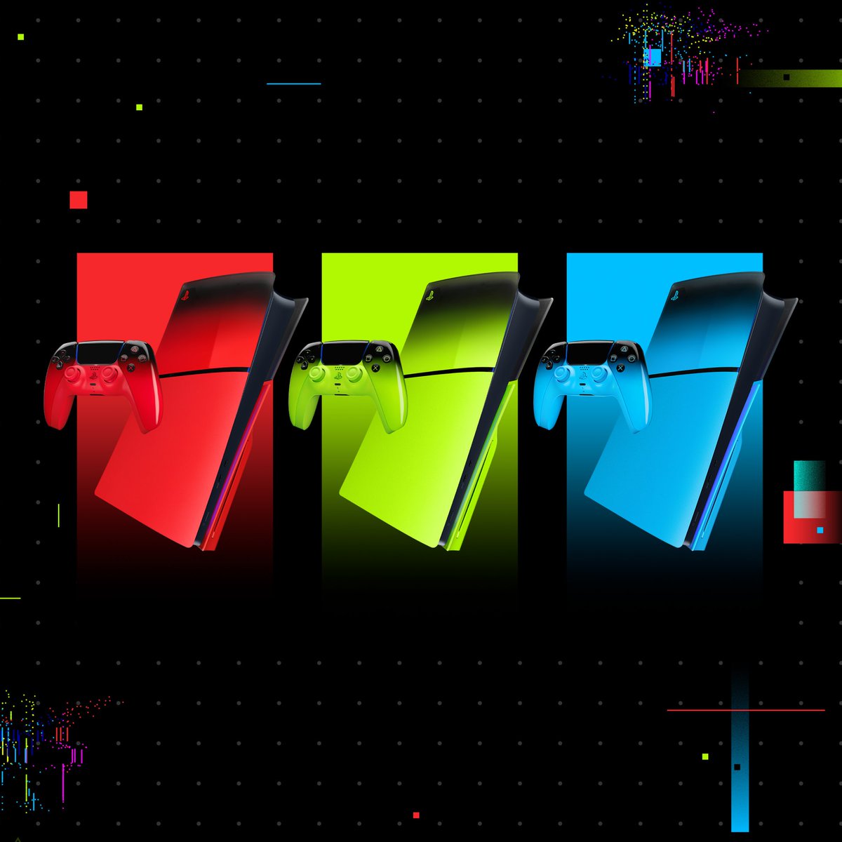 PlayStation_jp's tweet image. PS5®周辺機器「ハイパーポップ コレクション」が本日1月16日（金）から順次予約受付開始！
3月12日（木）発売のDualSense® ワイヤレスコントローラーと本体カバーの新デザインをチェック！

🔴 テクノ レッド
🟢 リミックス グリーン
🔵 リズム ブルー

詳しくはこちら⇒ play.st/453Jqqu