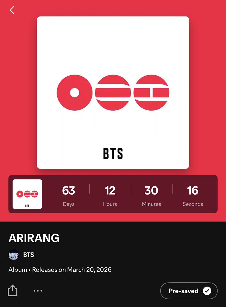 let's pre-save 'ARIRANG' on spotify! 💜

open.spotify.com/prerelease/1Dc…