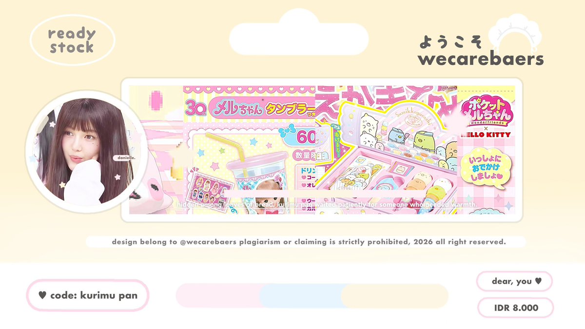 wecarebaers's tweet image. help repost ! timamaci &amp;gt;ᴗ&amp;lt;

👩🏻‍🍳 ⓘ heeelloo! aku bawa layout rs ready stock wonhee hanni haerin danielle yang bisa kamu jemput sekarang melalui direct messages or telegram ♡ IDR 8.OOO koin ia.  

#zonauang