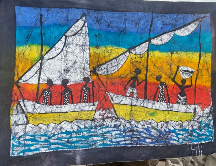 JaskillMaputo's tweet image. Art of the Day! "African Fishermen at Sea - Catch". Buy at: ArtPal.com/Batik?i=320318…
