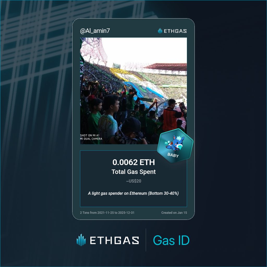 Discovered my Gas ID via ETHGas - turning my gas spend into rewards 🫘

As a Baby Jack, I've spent 0.0062 ETH on gas but earned 1 Beans back.

Get your Gas ID and Beans here: ethgas.com/community/gas-…