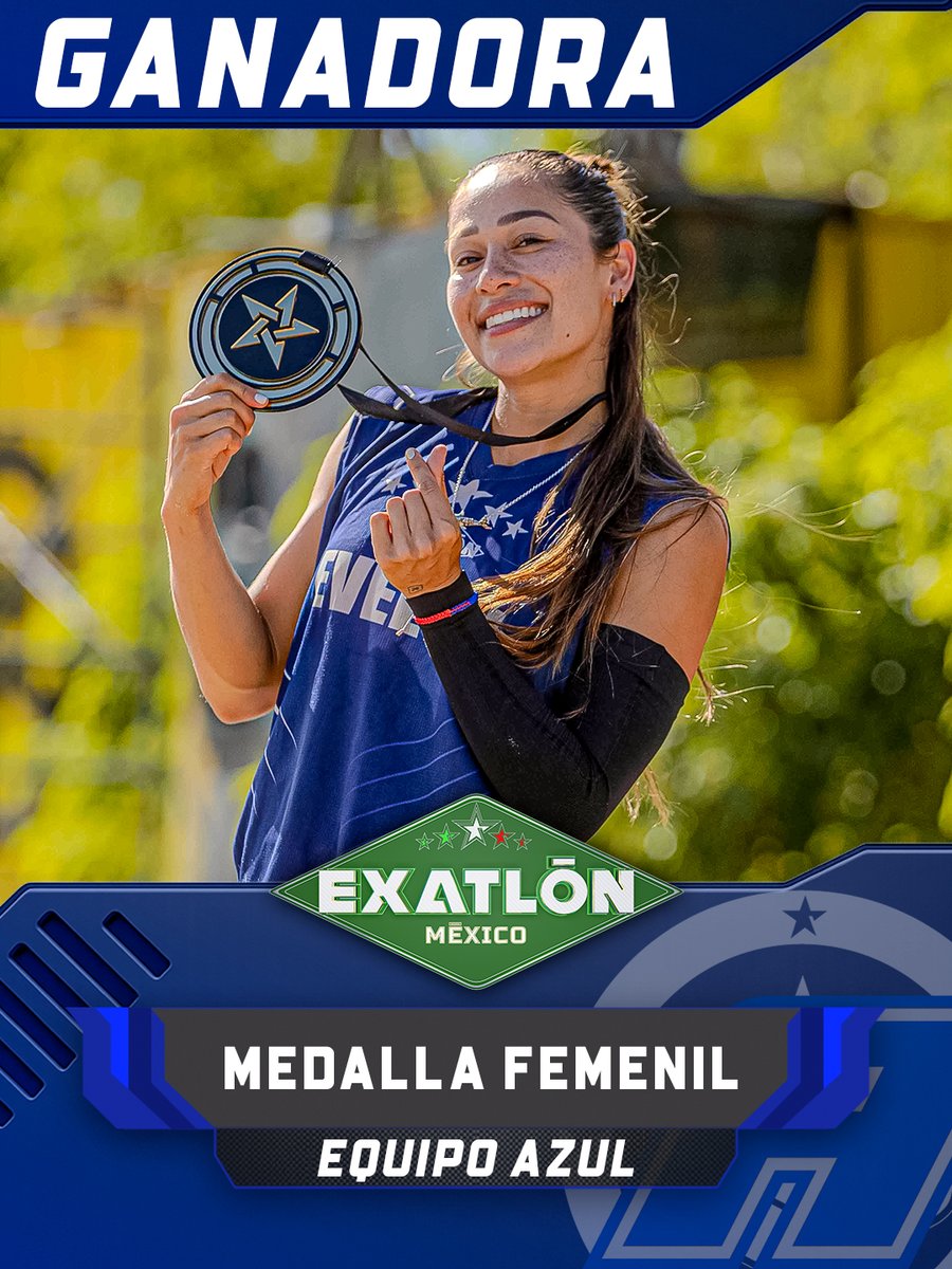 ExatlonMx's tweet photo. ¡Con un tiempo impresionante, Sniper se cuelga la Medalla Femenil demostrando su precisión y velocidad! 🎖️🔵💪🏼 #GanaLaVilla

#ExatlónMéxico 💚 EN VIVO AHORA 👉 https://t.co/2DzbKfV4uj 
Lunes a viernes 🕖 8:30 PM y domingos 8:00 PM, por Azteca UNO. 📺 https://t.co/NK9hQvdDlx