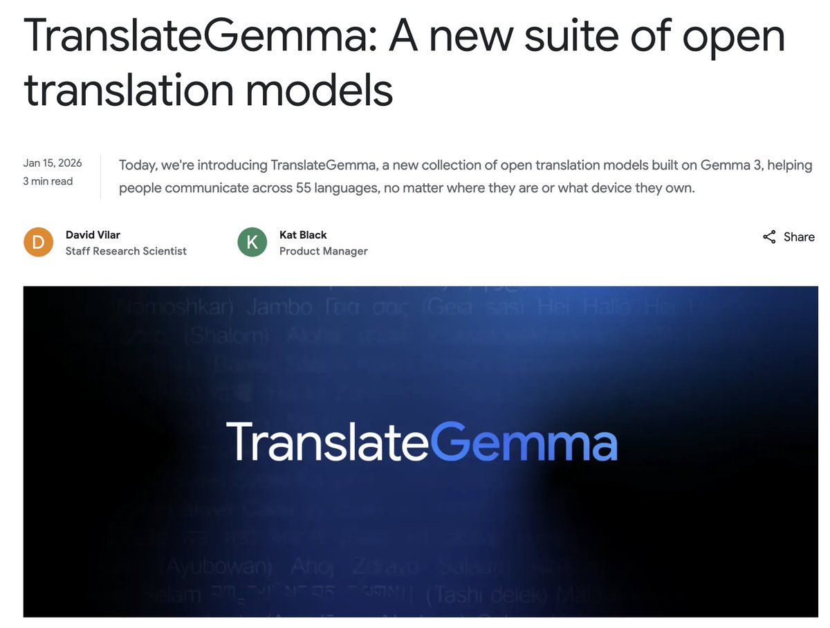 TranslateGemma announcement