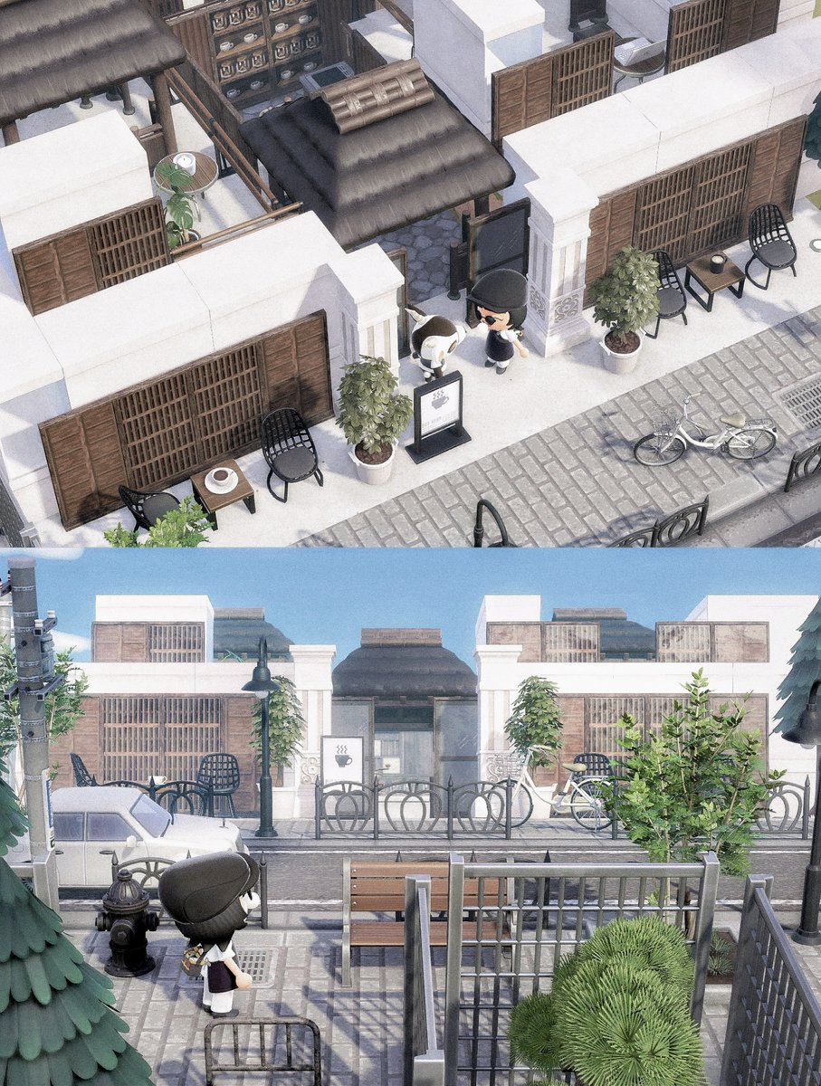 和モダンなコーヒー屋さん🚲🍃☕️

配信でちょこちょこ作ってる夢見島クリ。
配信後も作ってました🫨💭
次回の配信で続き作ります😚

素敵なマイデザお借りしてます🫶🏼
道路・グレーチング　<a href="/origo_ali/">ali🌳</a> 
なめらかなコンクリート <a href="/__Nek00/">nio🪴</a> 

#あつ森　#あつ森アプデ