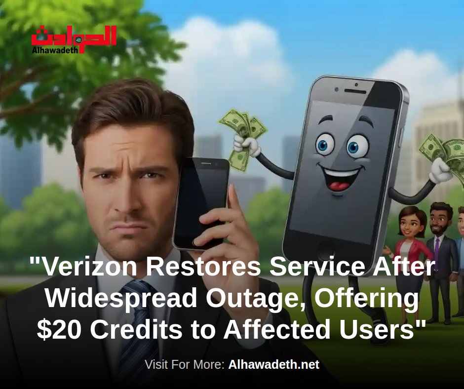 alhawadeth's tweet photo. Verizon Restores Service After Widespread Outage, Offering $20 Credits to Affected Users 

 Read Full News: https://t.co/lzZbuF19BR 

 #NewYorkCity #NYCNews #NYUpdates #VerizonOutage #ServiceRestoration #CustomerCredits #NetworkDisruption #FCCInvestigation https://t.co/CkOYT5y2zP
