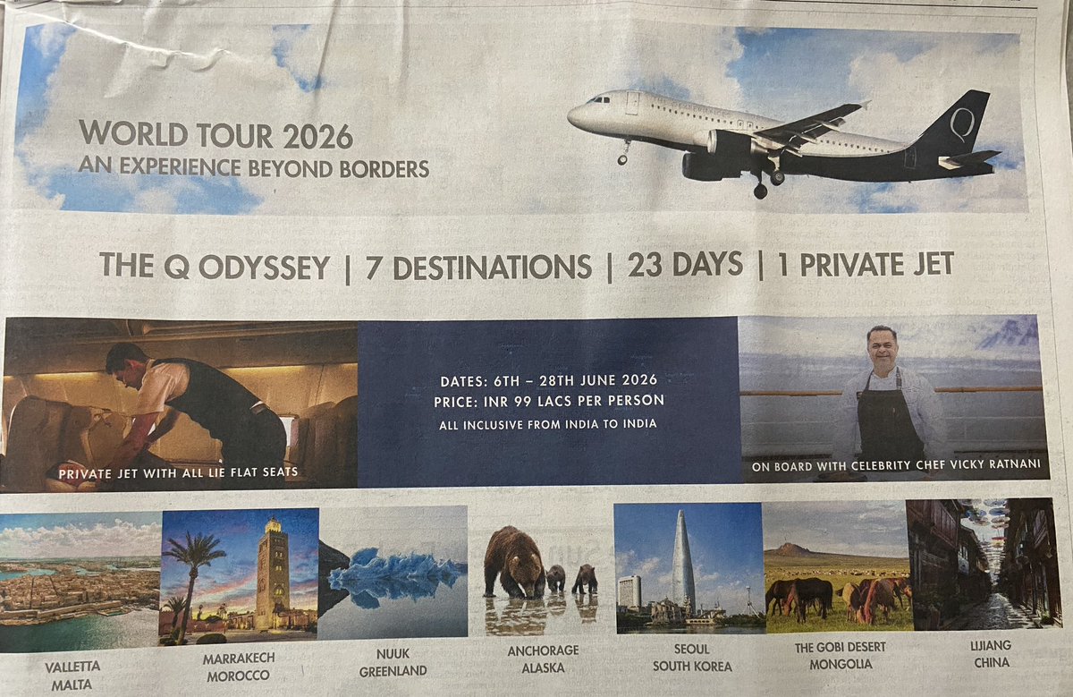 23 Days World Tour in a private jet!

All for just 99 lakhs per person. Would be interesting to see the people who have signed up for this🤔