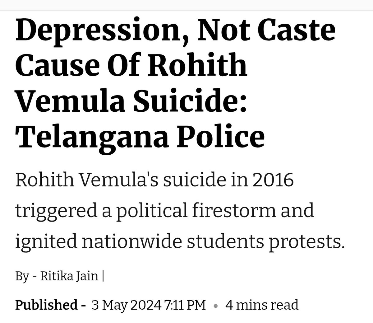 Starboy2079's tweet image. The Crime That Never Happened 

▪️An OBC (Vaddera) student Rohit Vemula gets fake SC certificate and gets addmission in University of Hyderabad

▪️Here he joins, leftist orgs, glorify Yakub Menon, beats ABVP students, gets suspended, his stipend is stopped 

▪️He comes under…